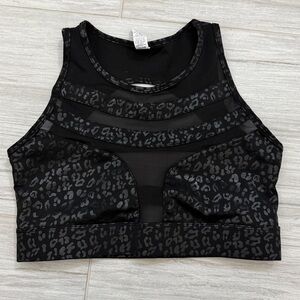 Women's Black Leopard Print Strappy back High Neck Sports Bra Small gym workout